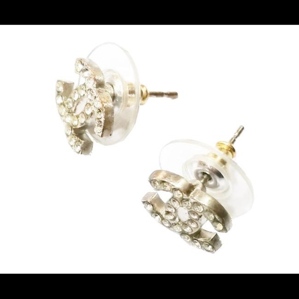 Authentic Chanel CC Small Rhinestone Piercing Earrings - Picture 4 of 5